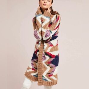 Moulinette Soeurs Aztec Western Suri Alpaca Merino Wool Blend Knit Cardigan XS/S